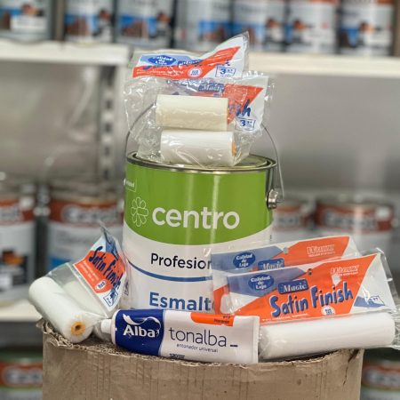 Combo Esmalte Sintetico Brillante Blanco 4 L Centro Profesional +Tonalba 120+ 6 repuestos de rodillos + Cartón corrugado